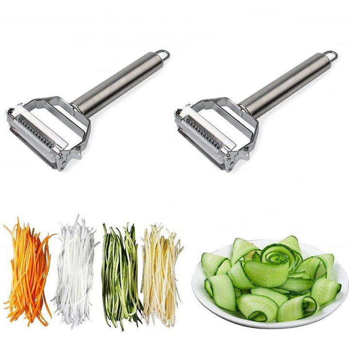 2 Edelstahl-Gemüseschäler mit Julienne-Funktion, ideal für Karotten und Zucchini.
