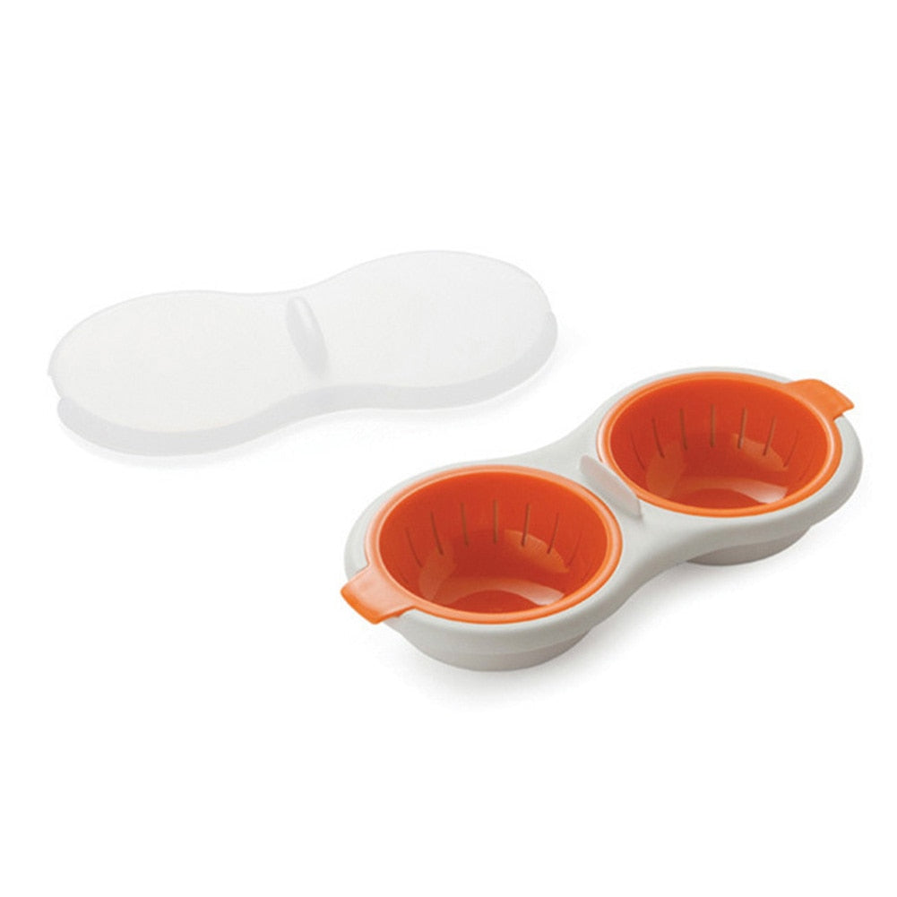 Doppelte Eierkocher aus Silikon, orange-weiß, Mikrowellengeeignet, Küchenzubehör.