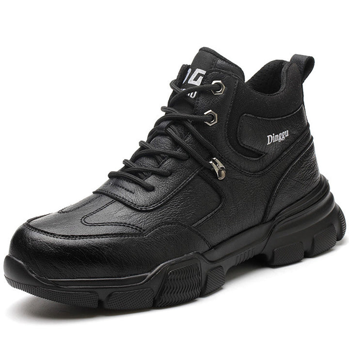 Schwarzer Herren-Sneaker aus Leder, sportlich, robust, mit Schnürsenkeln, Marke Dinggu.