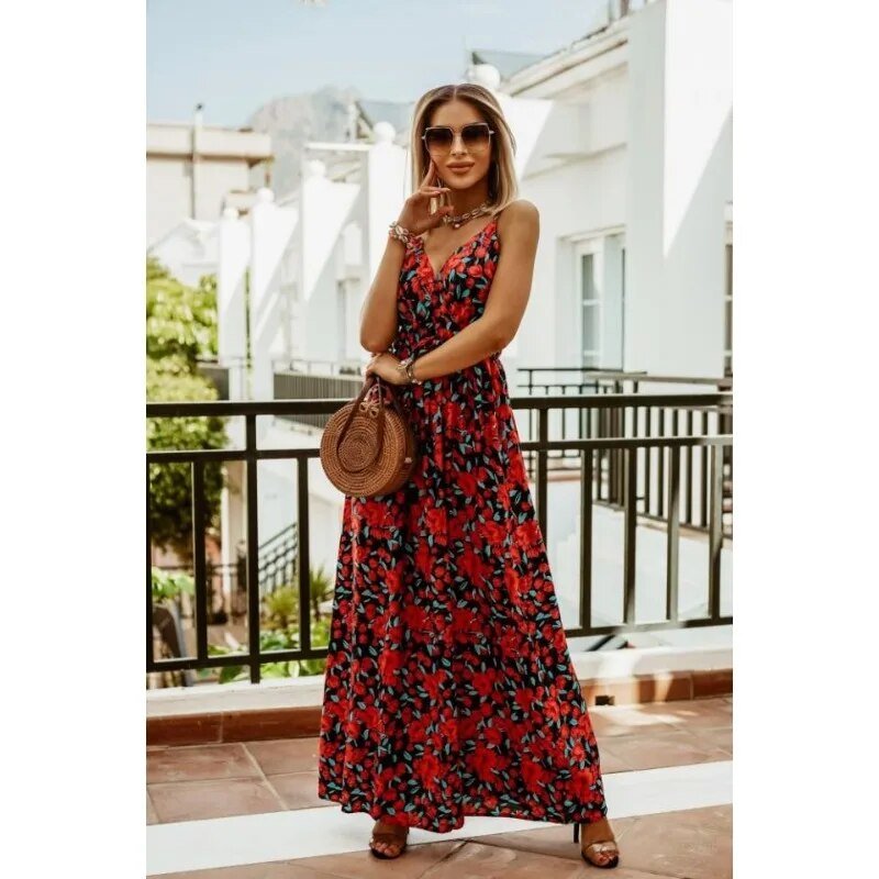 Boho maxi šaty s květinovým vzorem na léto – Yara