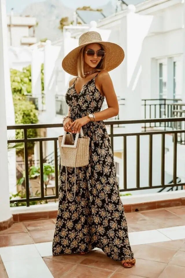 Boho maxi šaty s květinovým vzorem na léto – Yara