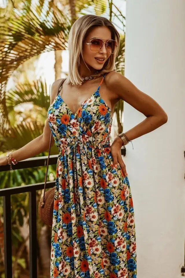 Boho maxi šaty s květinovým vzorem na léto – Yara