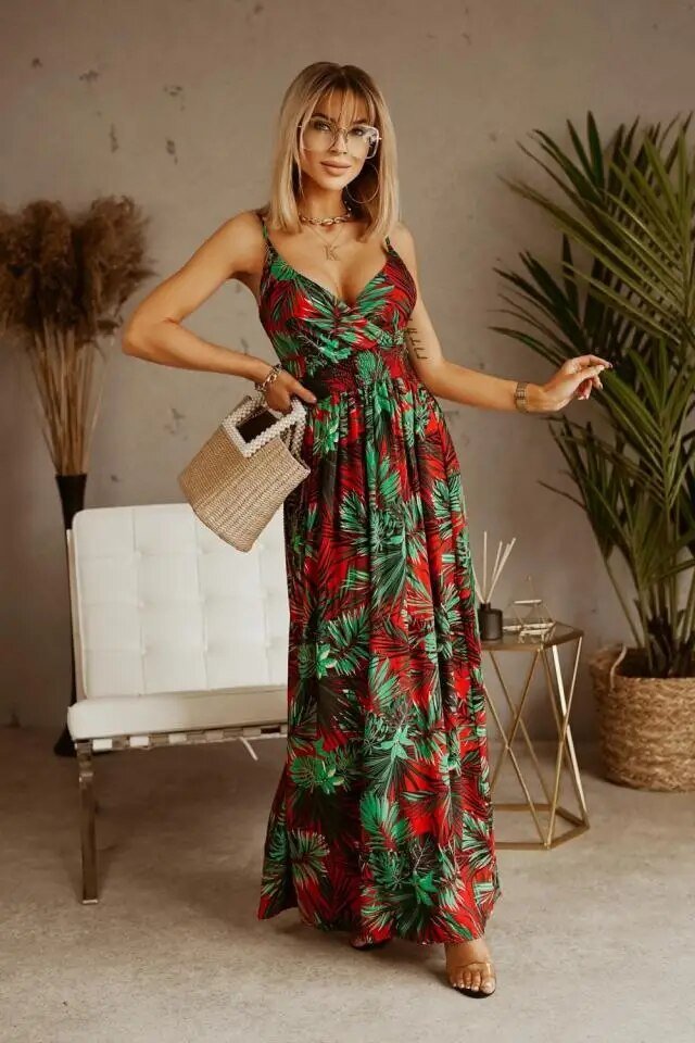 Boho maxi šaty s květinovým vzorem na léto – Yara