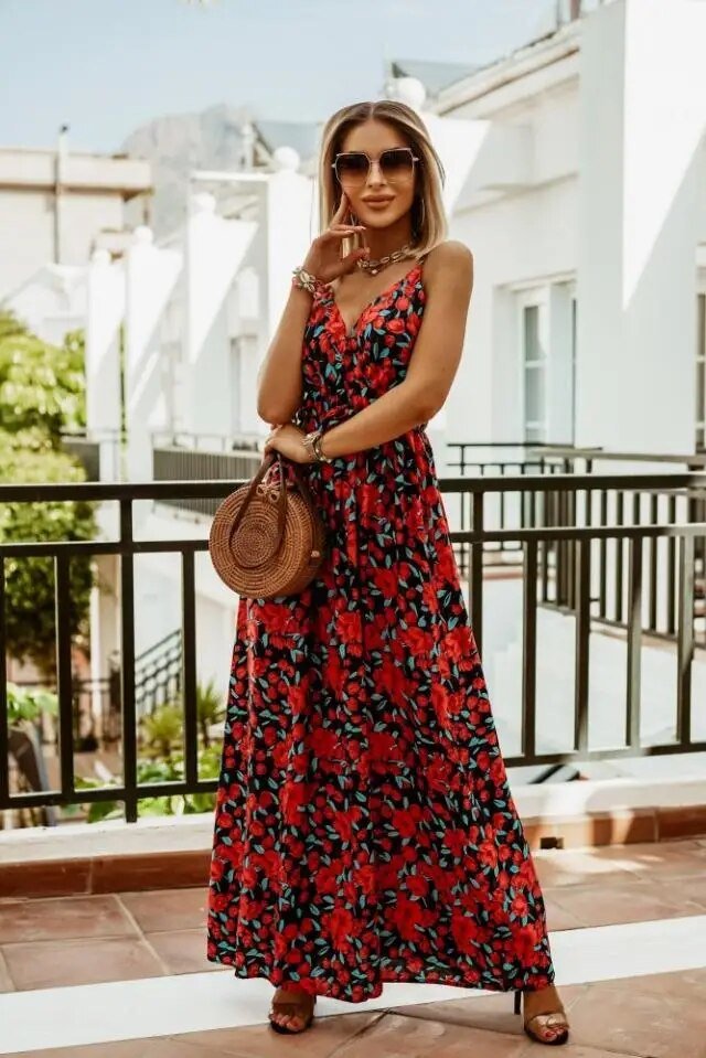 Boho maxi šaty s květinovým vzorem na léto – Yara