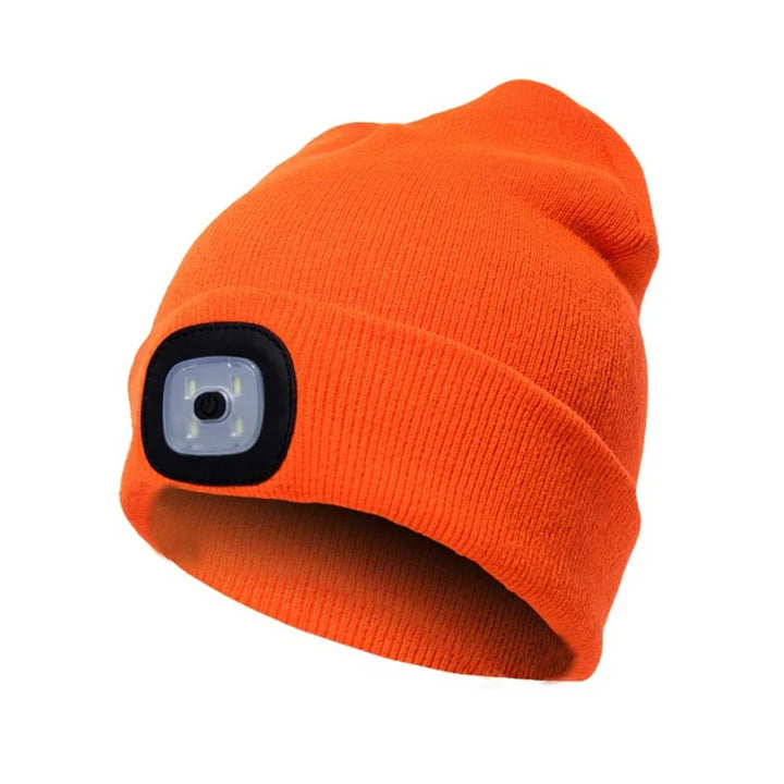 Orange LED-Mütze, Strick, Unisex, für Outdoor-Aktivitäten, mit wiederaufladbarem Licht.