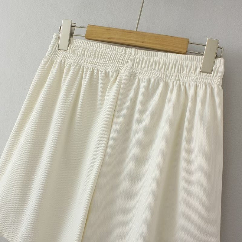 Weiße Damen-Shorts aus Baumwolle, elastischer Bund, Sommermode, lässig, bequem.