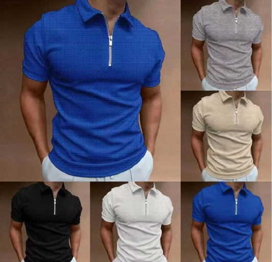 Herren-Poloshirt mit Reißverschluss, verschiedene Farben, kurzärmelig, Freizeitmode.
