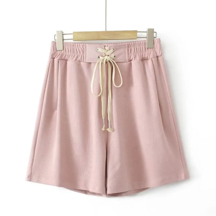 Rosa Damen-Shorts mit Kordelzug, lässig, Sommermode, bequem, Baumwolle.
