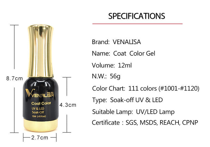 Venalisa UV LED Nagellack, 12ml, schwarz-goldene Flasche, Soak-Off Gel, für UV/LED-Lampe.