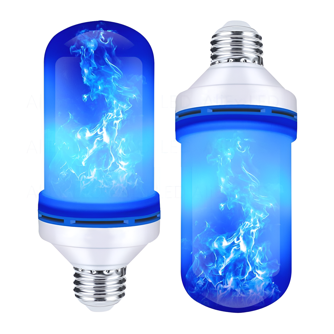 LED-Glühbirne mit blauem Flammeneffekt, E27-Sockel, energiesparend, dekorativ.