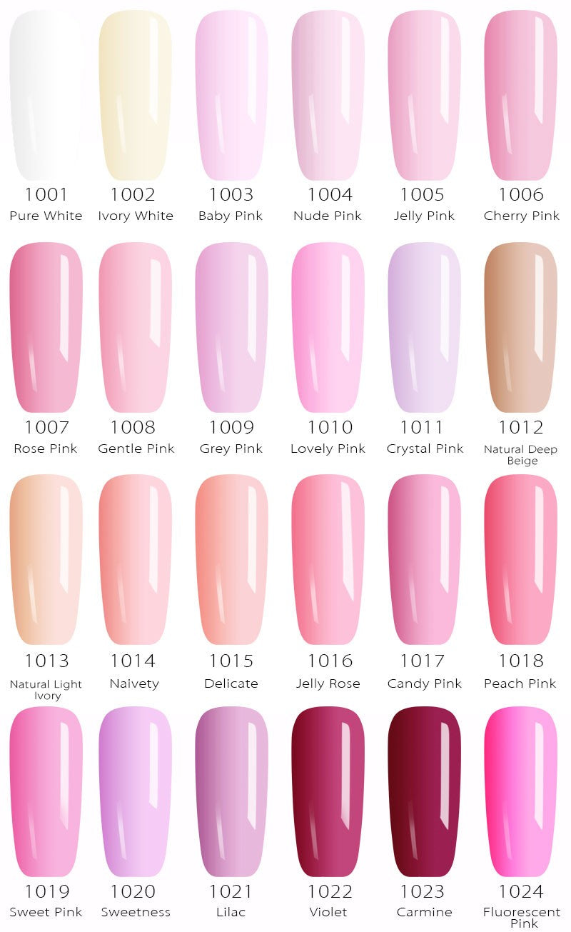 Nagellack-Farbpalette, 24 Pastelltöne, Rosa und Lila, Produktübersicht, Maniküre, Kosmetik.