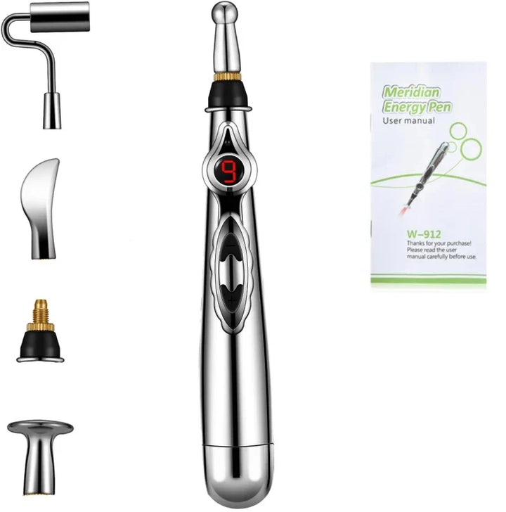 Elektrischer Akupunkturstift, silber, mit Zubehör und Bedienungsanleitung, Meridian Energy Pen.