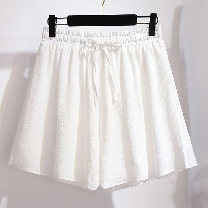 Weiße Damen-Shorts aus Baumwolle mit Kordelzug, lässig, bequem, Sommermode.