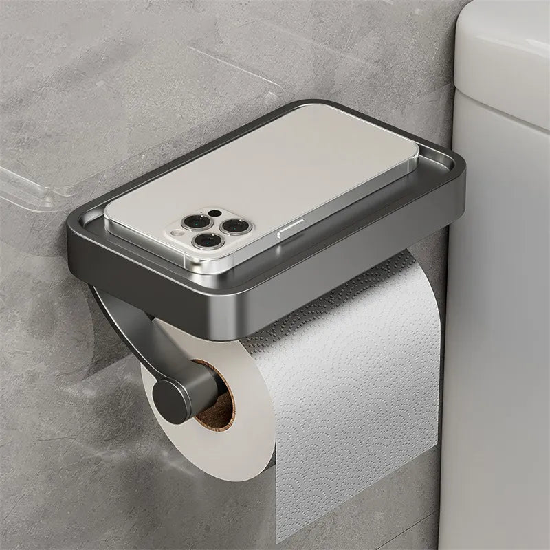 Toilettenpapierhalter mit Smartphone-Ablage, Edelstahl, wandmontiert, modernes Badzubehör