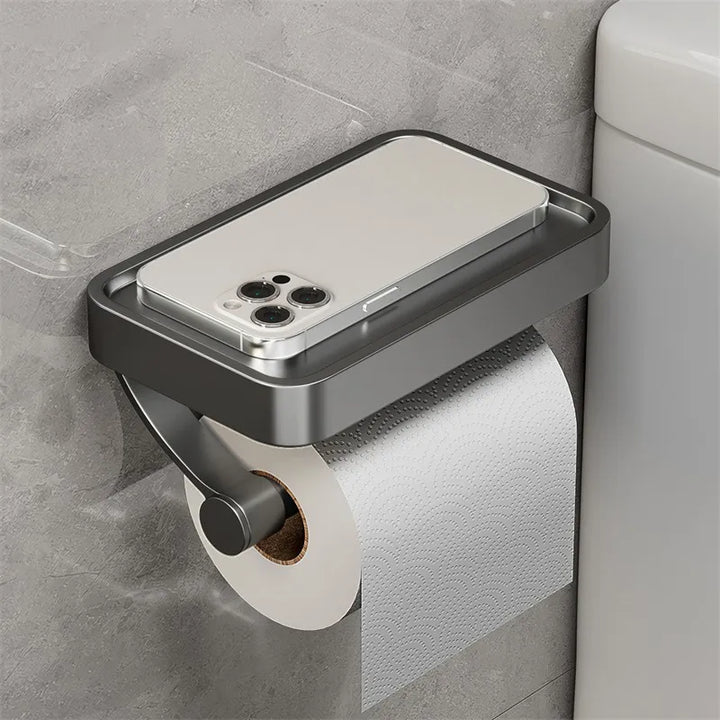 Toilettenpapierhalter mit Smartphone-Ablage, Edelstahl, wandmontiert, modernes Badzubehör