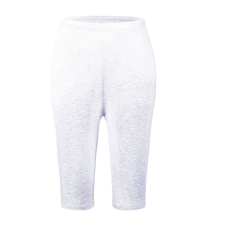 Weiße Damen-Radlerhose, knielang, Baumwolle, bequem, Sportbekleidung, Freizeitmode.