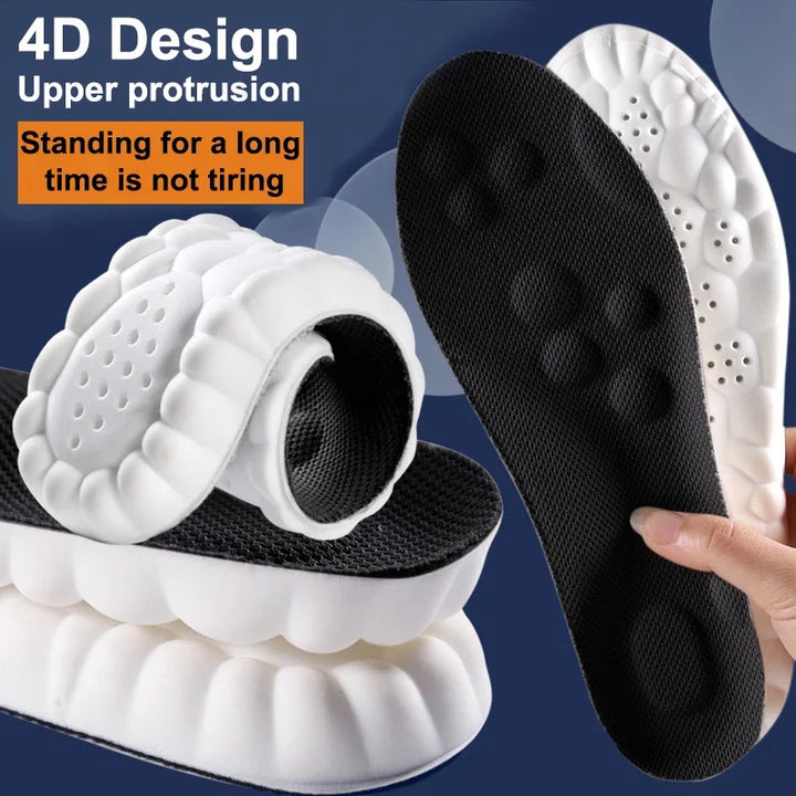 4D Schuheinlagen, schwarz-weiß, ergonomisch, stoßdämpfend, für langes Stehen geeignet.