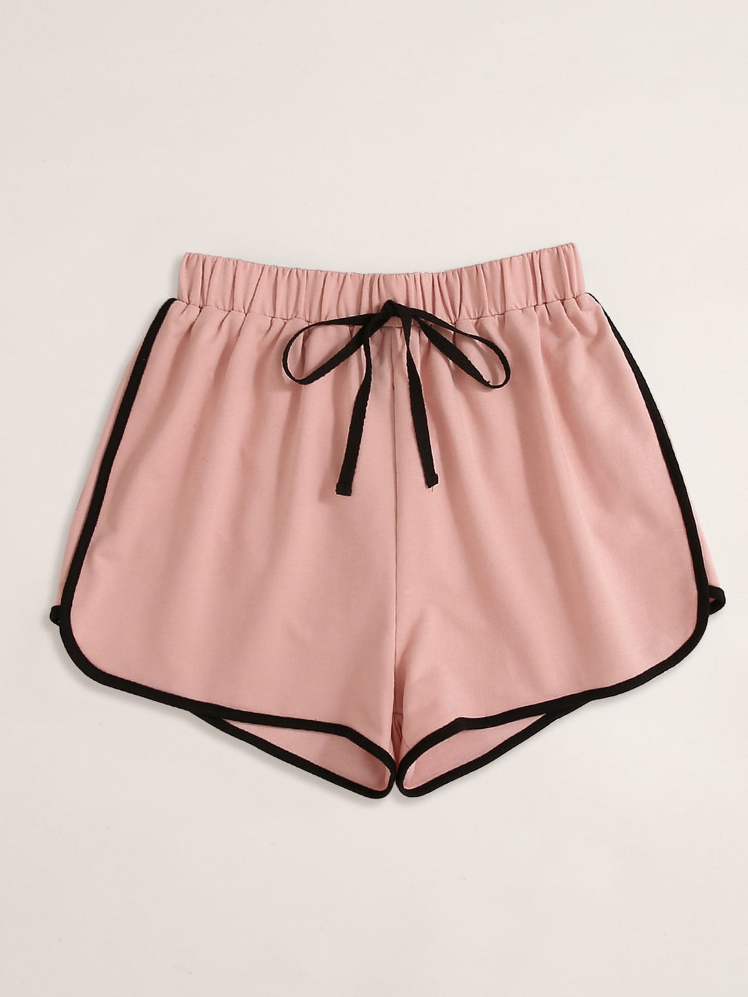 Rosa Damen-Shorts mit schwarzem Kordelzug, sportlich, bequem, Sommermode.