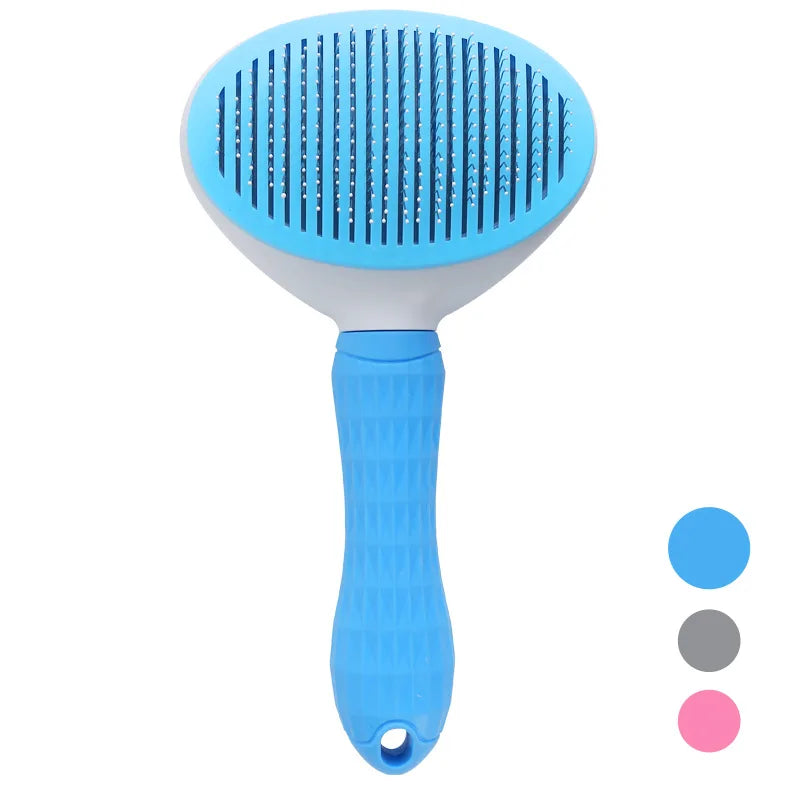 Blauer Haustier-Fellpflegekamm mit ergonomischem Griff, ideal für Hunde und Katzen.