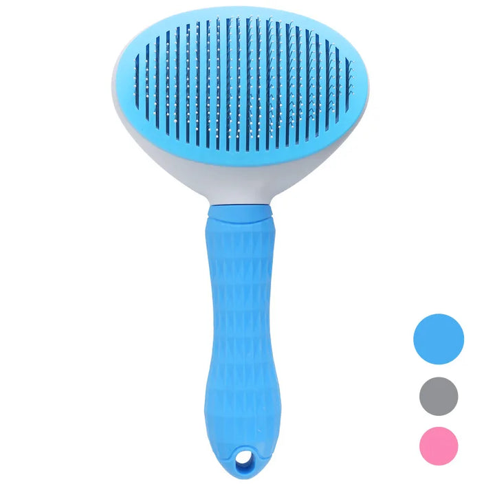 Blauer Haustier-Fellpflegekamm mit ergonomischem Griff, ideal für Hunde und Katzen.