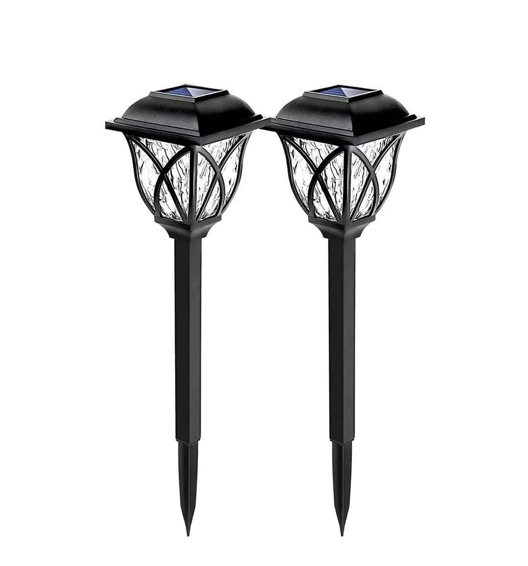 Schwarze Solar-Gartenleuchten, LED, wetterfest, energiesparend, für Außenbereich.