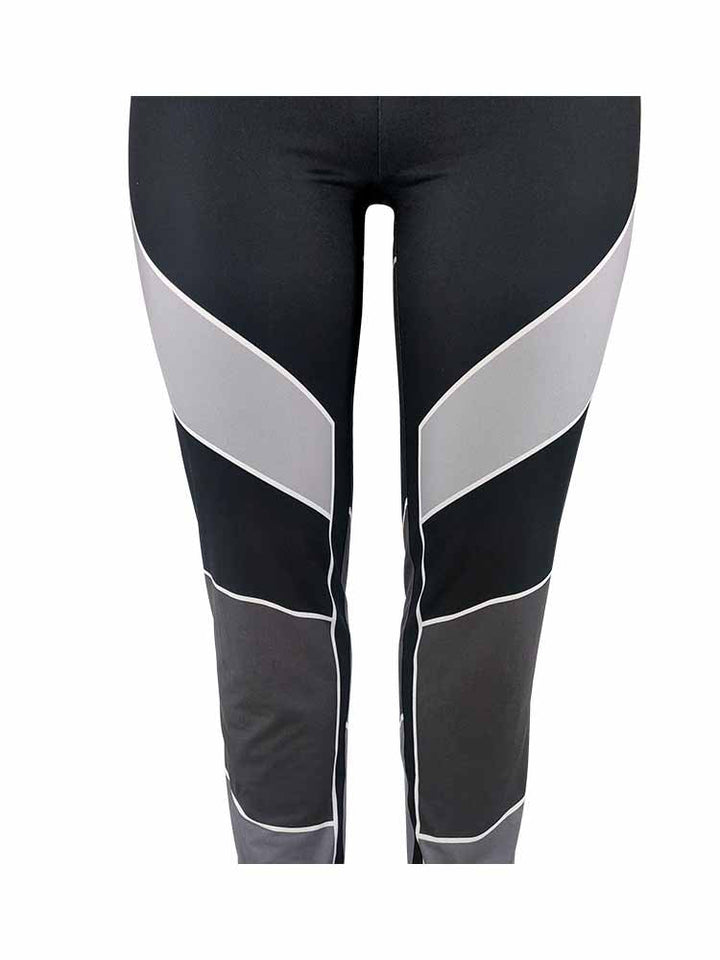 Schwarze Leggings mit grauen Streifen, Sportbekleidung, elastisch, Damenmode, Fitnesshose
