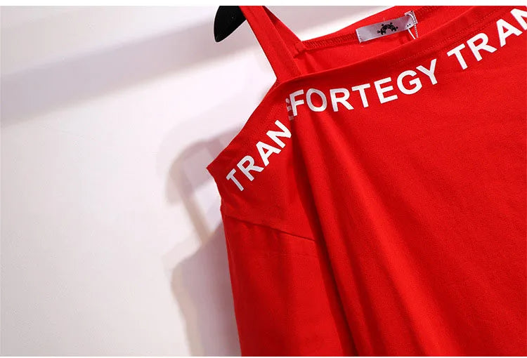 Rotes Damen-T-Shirt mit weißem Schriftzug, Baumwolle, lässig, ärmellos, modisch.