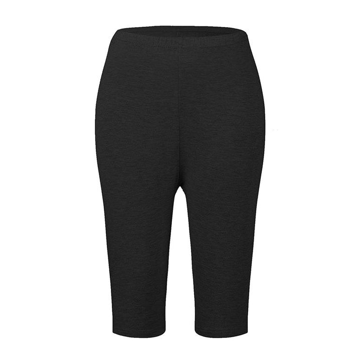 Schwarze Damen-Leggings, knielang, elastisch, bequem, ideal für Sport und Freizeit.