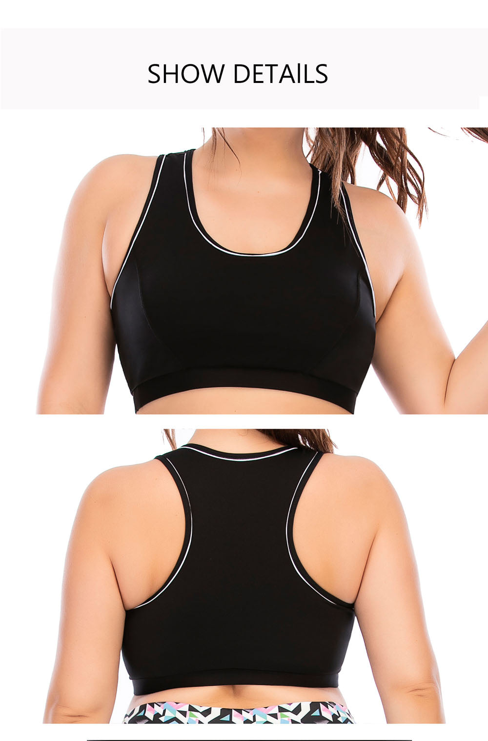Schwarzes Sport-BH für Damen, Racerback-Design, atmungsaktiv, Fitnessbekleidung.
