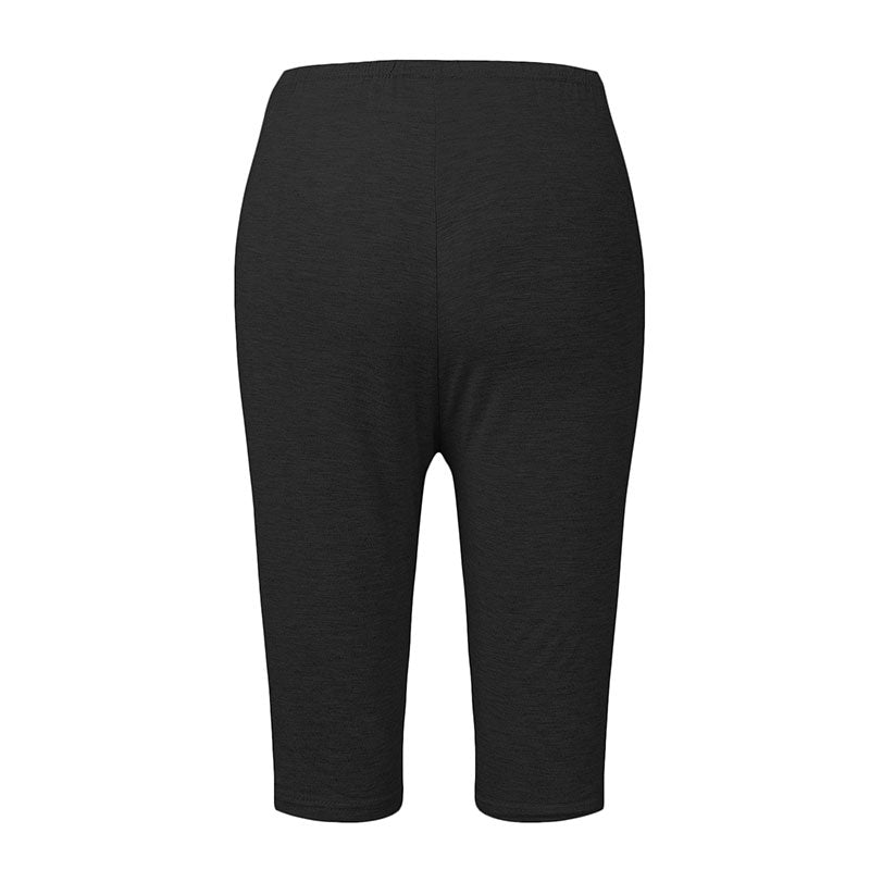 Schwarze Damen-Radlerhose, knielang, elastisch, bequem, Sportbekleidung.