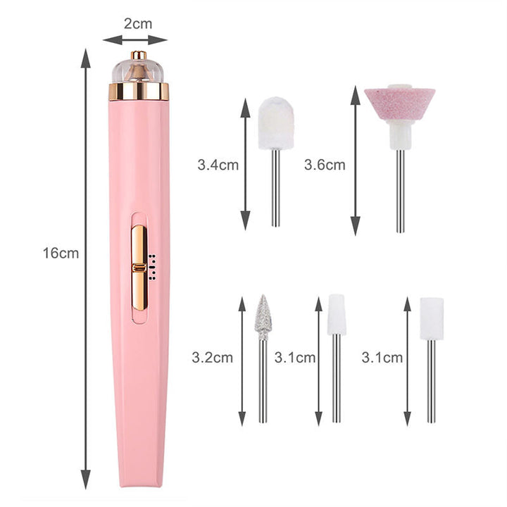 Rosa elektrischer Nagelfräser mit Aufsätzen, Maniküre-Set, 16 cm, tragbar, Nagelpflege.