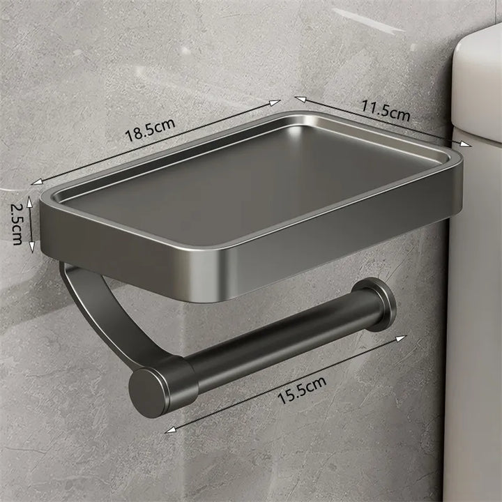Wandhalterung aus Edelstahl, Toilettenpapierhalter mit Ablage, grau, 18,5x11,5 cm, Badezimmer.