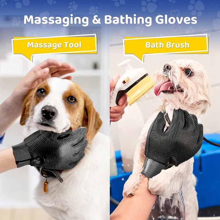 Hundebürsten-Handschuhe, schwarz, für Massage und Baden, Haustierpflege, rutschfest.