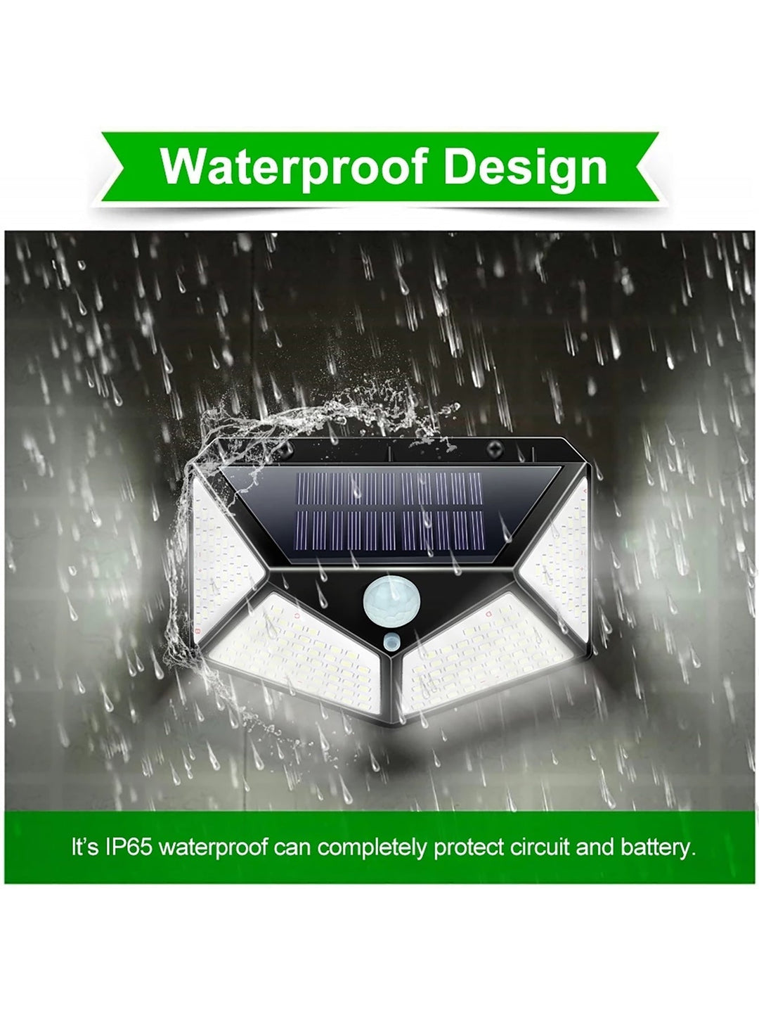 Wasserdichte Solarleuchte IP65, LED, schwarz, für Außenbereich, energiesparend, wetterfest.