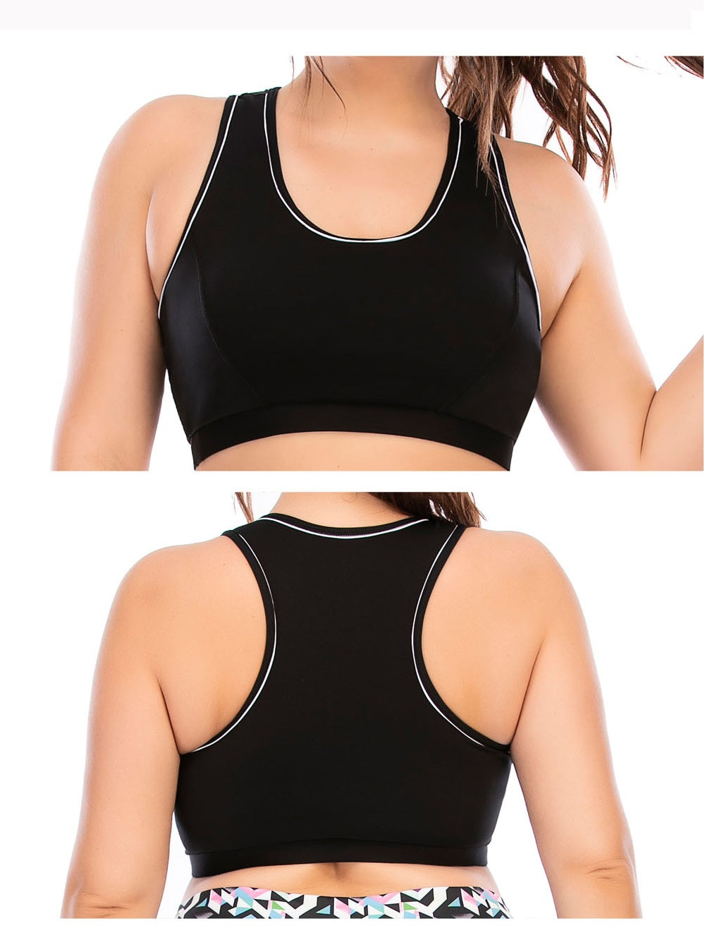 Schwarzer Sport-BH Damen, Racerback, atmungsaktiv, Fitness, Yoga, elastisch, bequem.