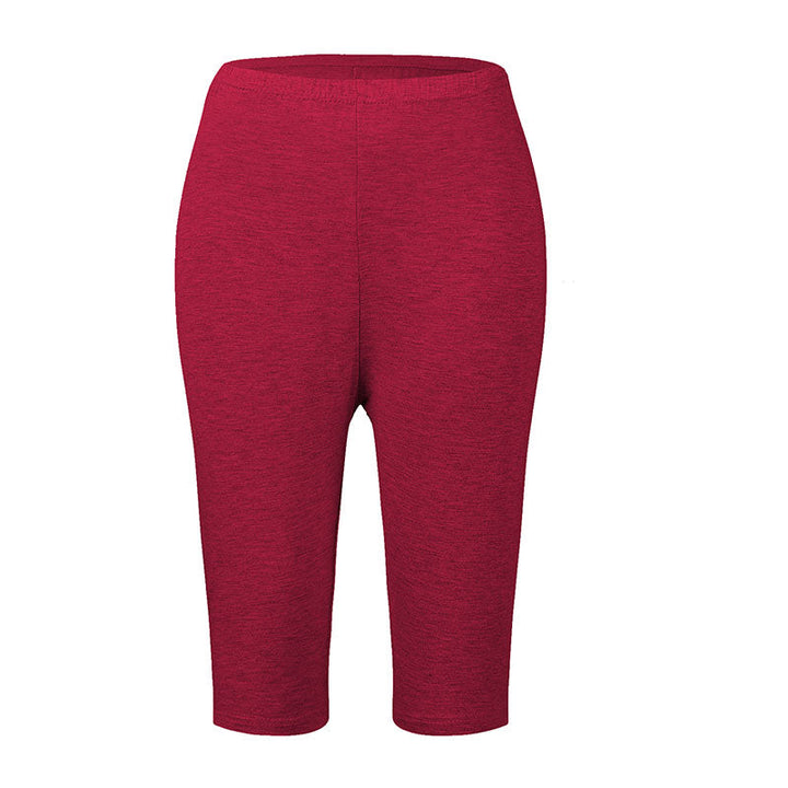 Rote Damen-Leggings, knielang, Baumwolle, bequem, elastisch, Freizeitmode, Sportbekleidung.