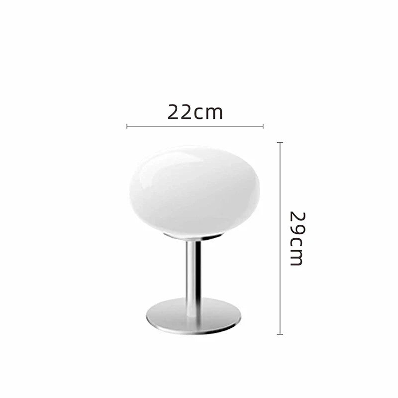Weiße Tischlampe aus Glas, 22cm x 29cm, modernes Design, Metallfuß, Innenbeleuchtung.