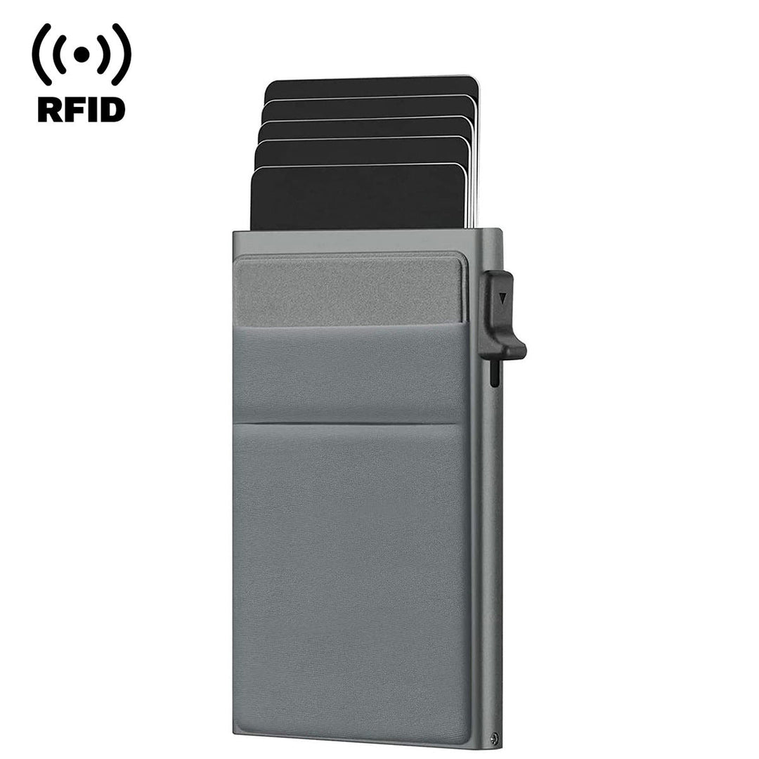 RFID-blockierende Aluminium-Geldbörse, grau, mit Kartenfächern, schlankes Design, sicherer Schutz.