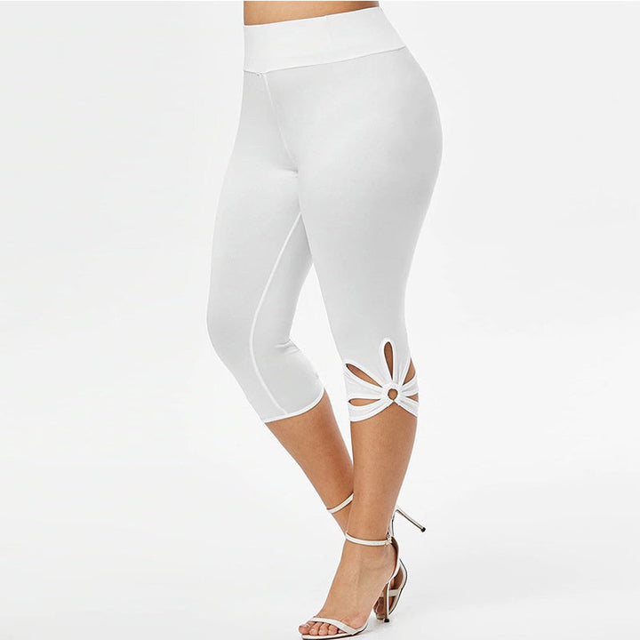Weiße Capri-Leggings mit Cut-Out-Design, Damenmode, elastisch, bequem, Sommerkleidung.