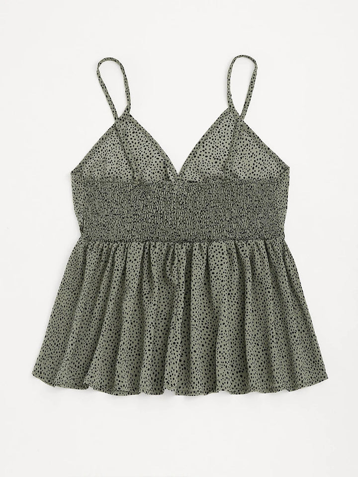 Grünes gepunktetes Trägertop aus Baumwolle, Damenmode, Sommerkleidung, ärmelloses Oberteil.