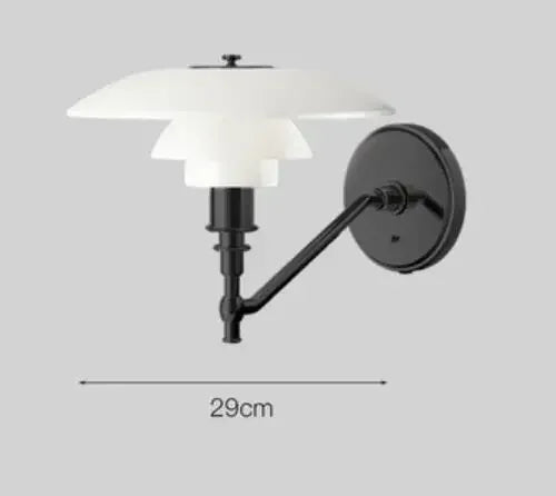 Schwarze Wandleuchte mit weißem Glasschirm, 29 cm, modernes Design, Innenbeleuchtung.