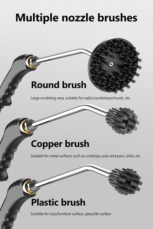 Drei Düsenbürsten: Rundbürste, Kupferbürste, Kunststoffbürste für verschiedene Oberflächen.