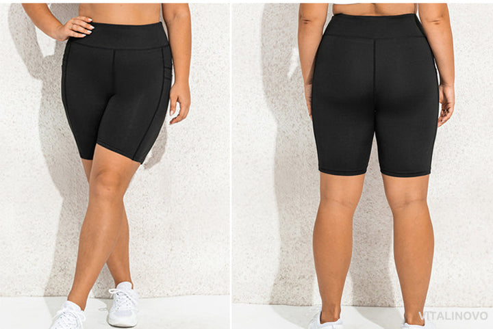 Damen-Shorts in Schwarz, Plus-Size, elastisch, ideal für Sport und Freizeit.