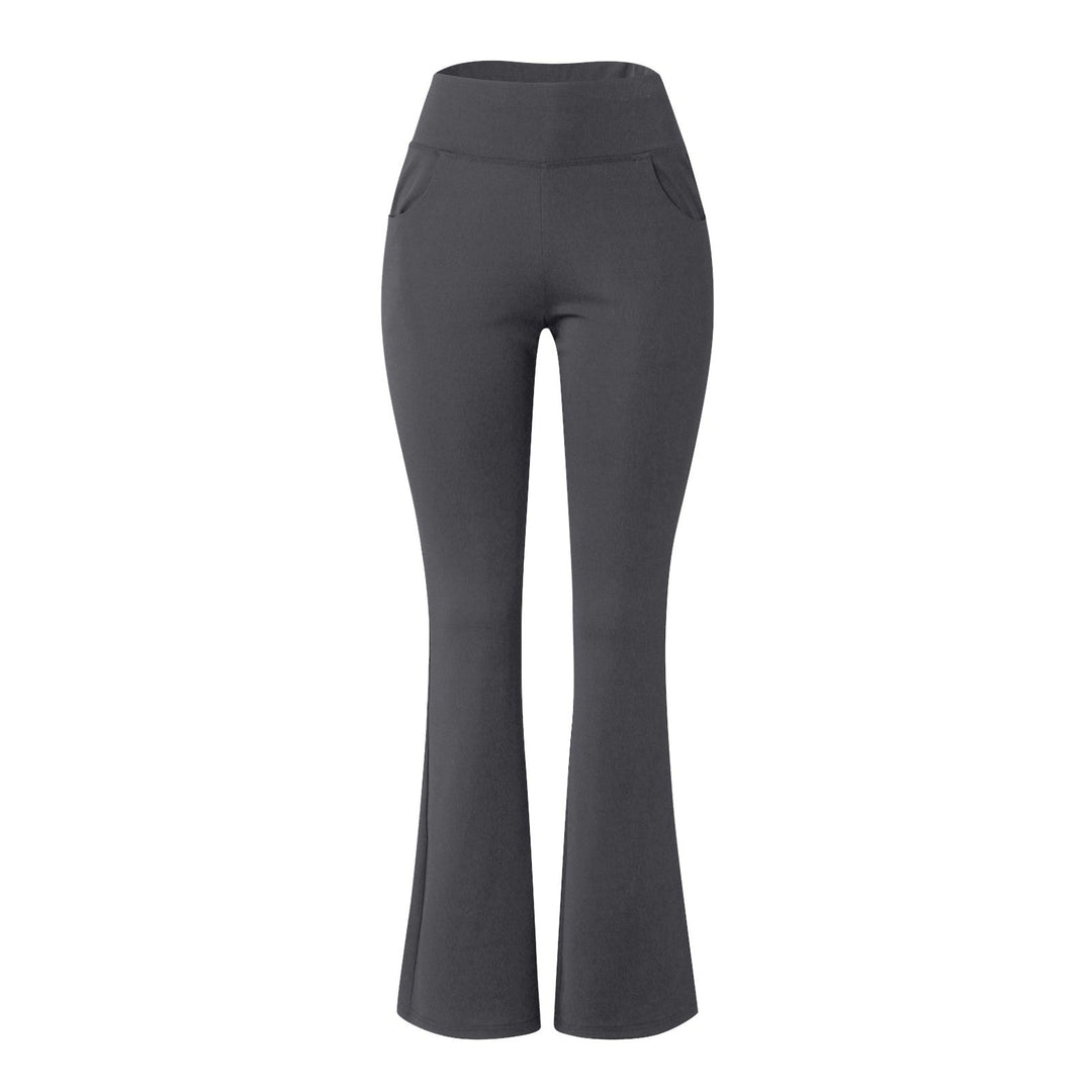 Graue Damen-Schlaghose, hohe Taille, elastisch, bequem, modisch, Freizeitkleidung.