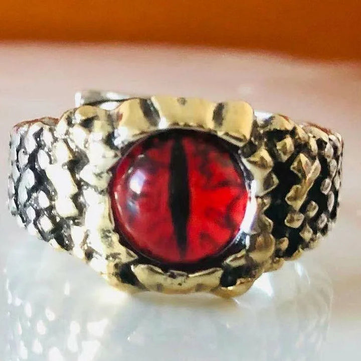 Goldener Drachenring mit rotem Auge, Herrenring, Edelstahl, Gothic-Schmuck, Unisex-Accessoire.