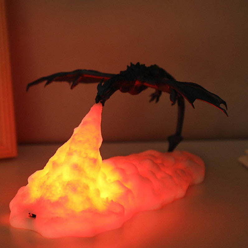 Drachenlampe LED Nachtlicht, feuerspeiend, schwarz, dekorativ, Kinderzimmer, Geschenkidee.