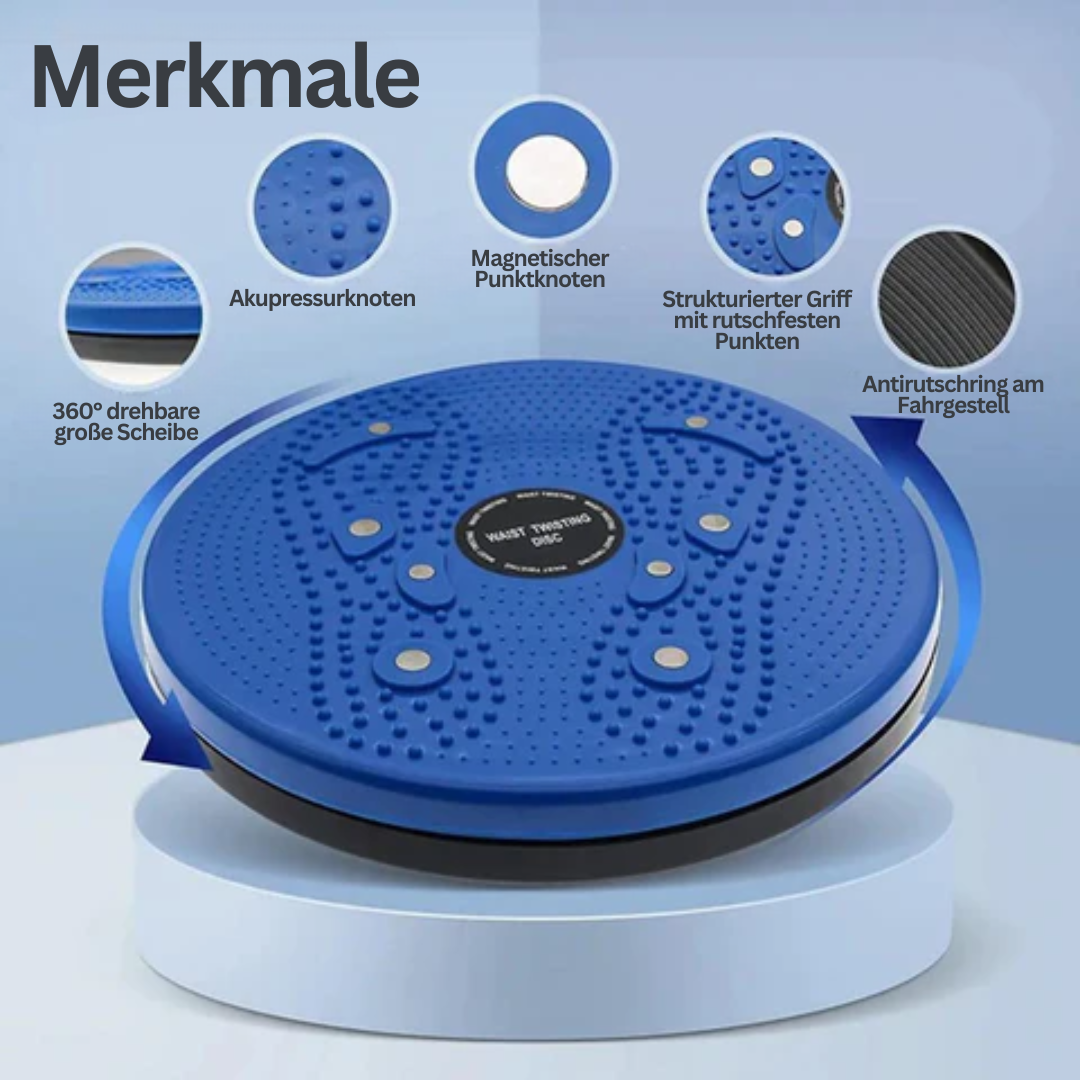 Blaue magnetische Drehplatte mit Akupressurpunkten, rutschfestem Griff, Fitnessgerät.