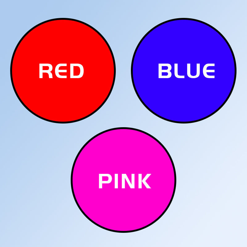 Drei bunte Kreise: Rot, Blau, Pink auf blauem Hintergrund, Farbdarstellung.