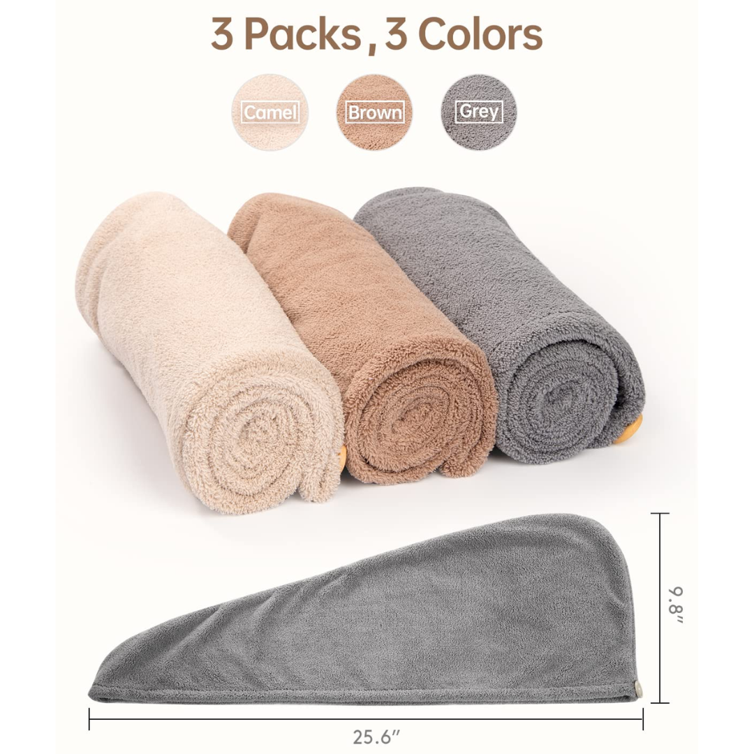 3er-Pack Mikrofaser-Handtücher, beige, braun, grau, saugfähig, 65x25 cm, für Bad und Sport.