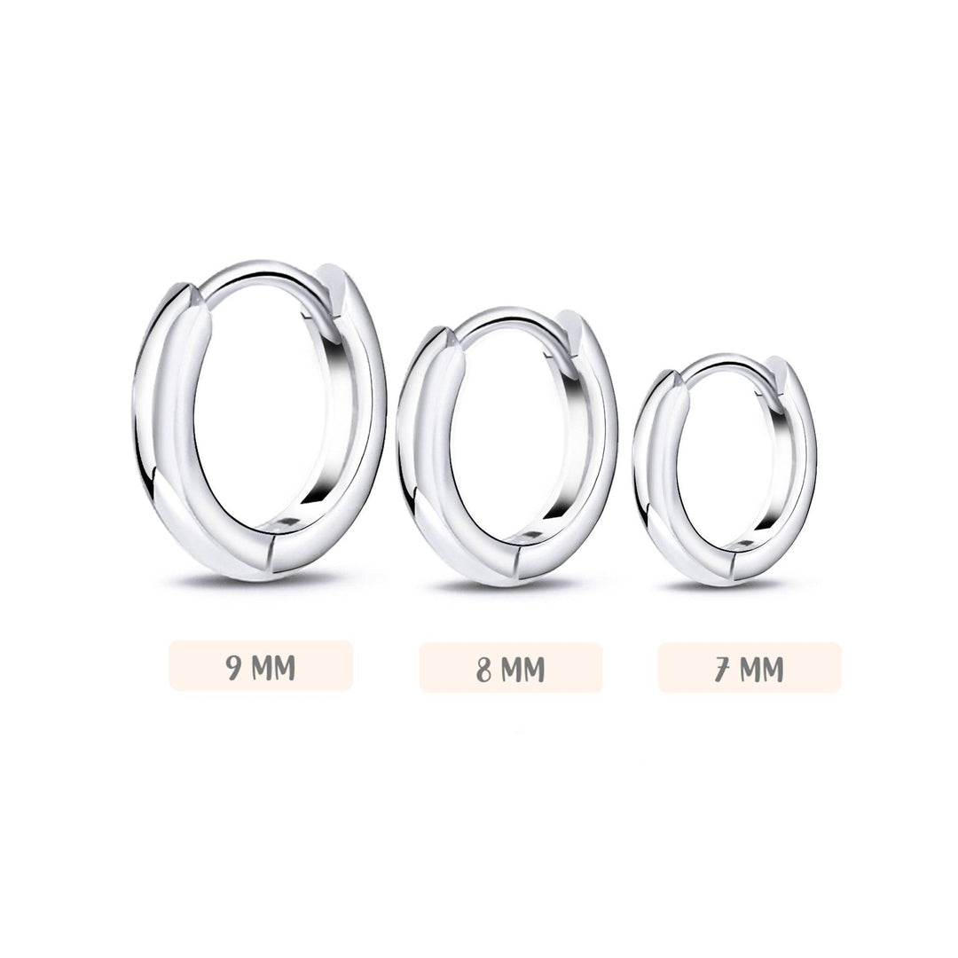 Drei silberne Creolen Ohrringe in 9mm, 8mm, 7mm Größe, eleganter Schmuck für Damen.